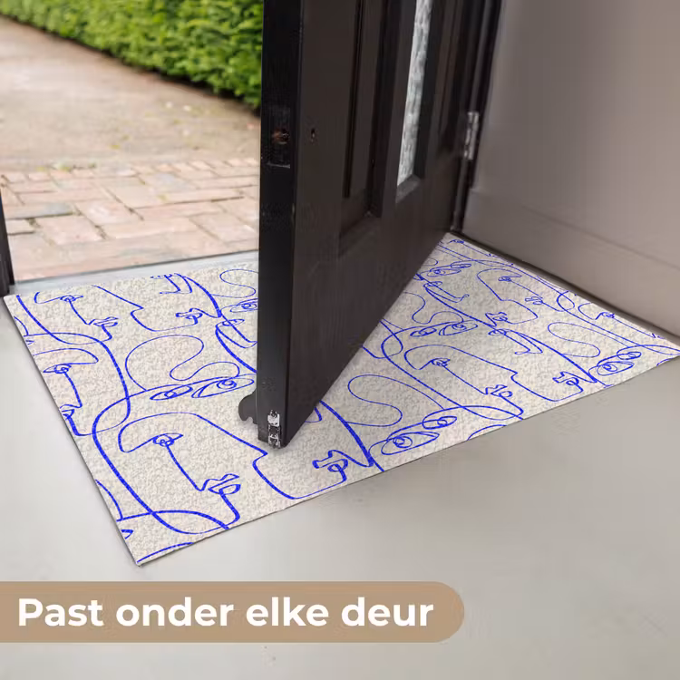 Deurmat - Gezicht - Blauw - Lijnen - Beige — 7