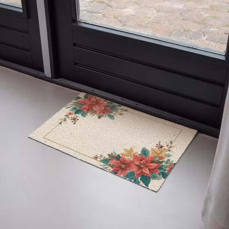 Deurmat - Kerst - Poinsettia - Omlijsting - Kleurrijk — 2
