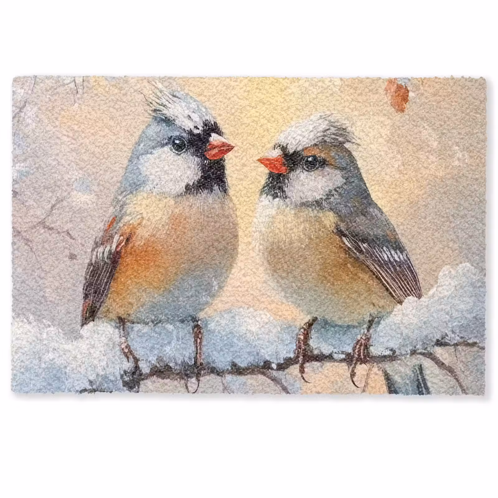 Deurmat - Vogels - Tak - Winter - Sneeuw — 1