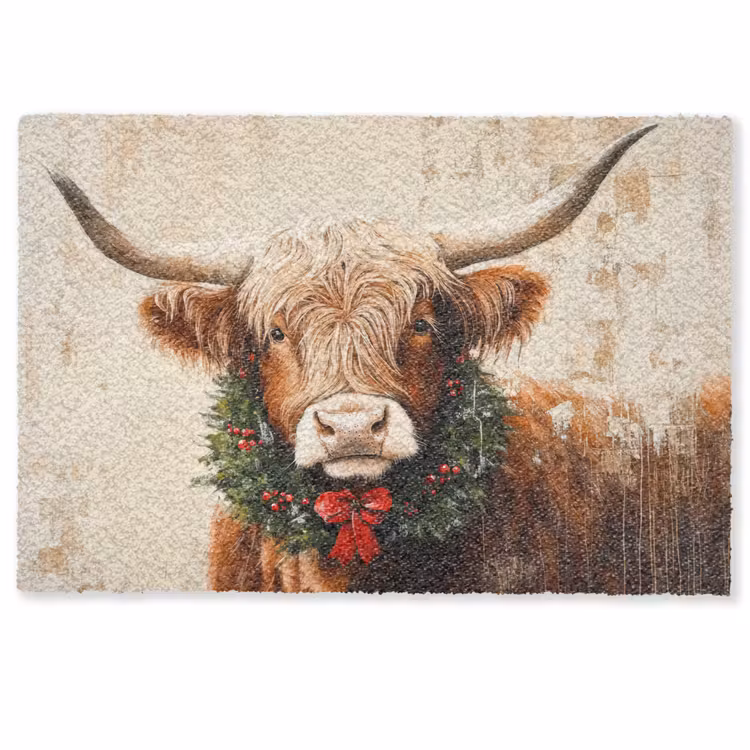 Deurmat - Kerst - Schotse Hooglander - Bruin - Krans — 1