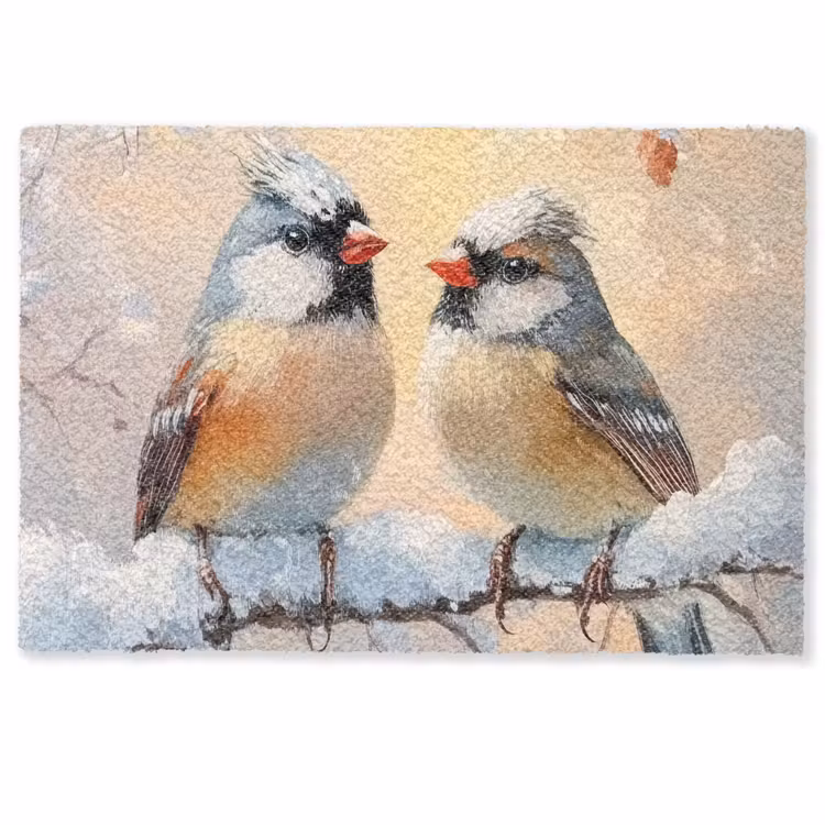 Deurmat - Vogels - Tak - Winter - Sneeuw — 1