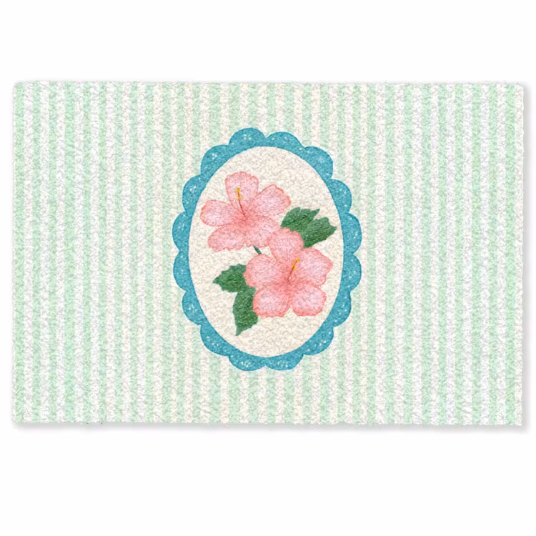 Deurmat - Bloemen - Ovaal - Strepen - Groen — 1