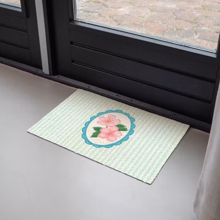 Deurmat - Bloemen - Ovaal - Strepen - Groen — 2