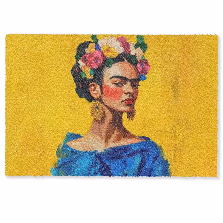 Deurmat - Frida Kahlo - Vrouw - Geel - Blauw - Bloemen — 1