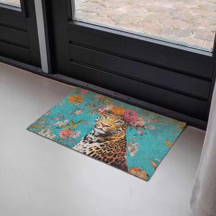 Deurmat - Luipaard - Bloemen - Kroon — 2