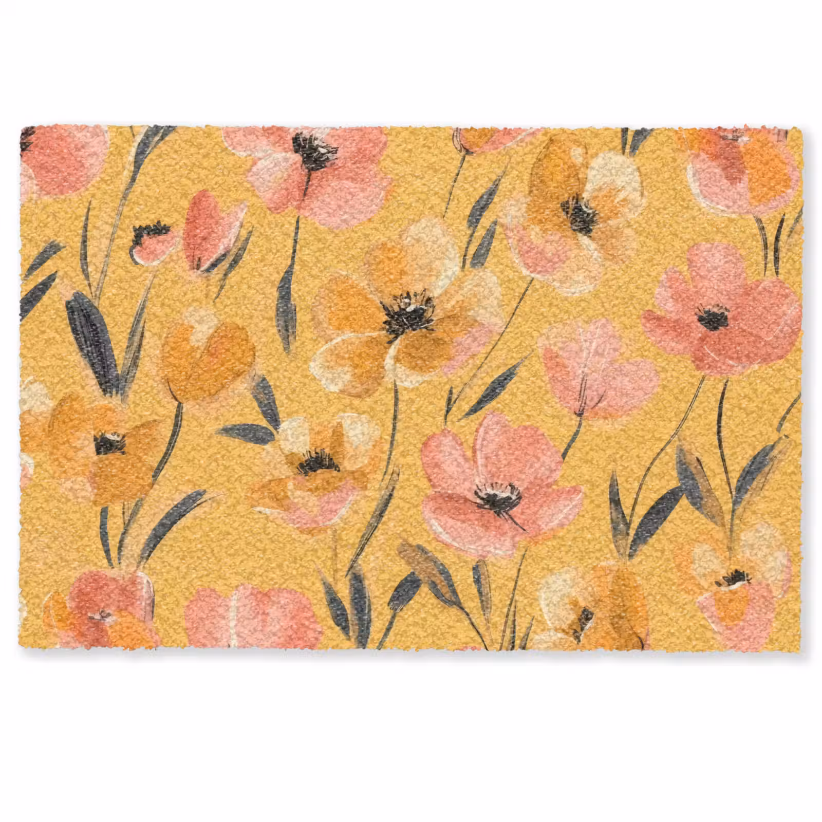 Deurmat - Bloemen - Geschilderd - Geel — 1