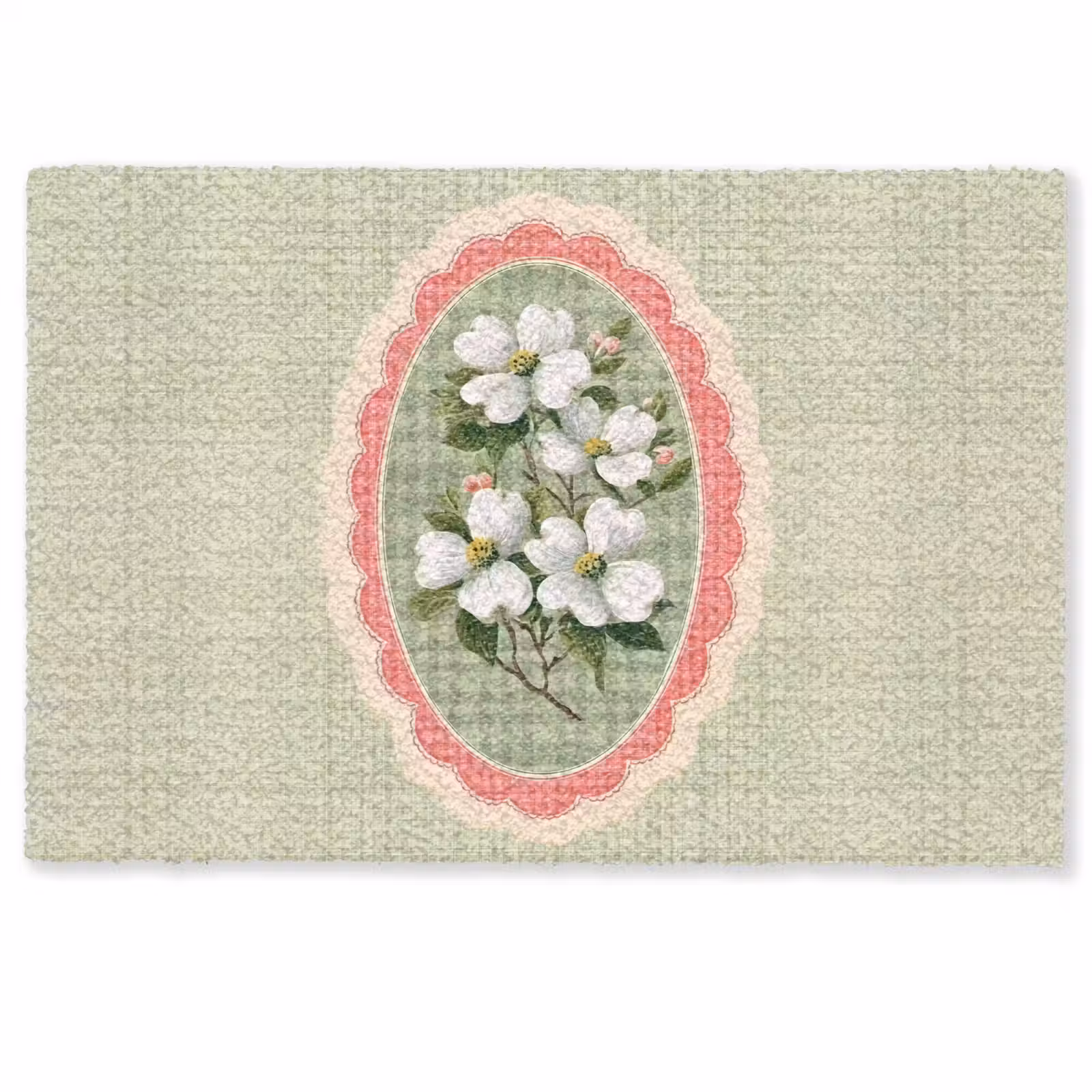Deurmat - Bloemen - Illustratie - Geruit - Groen — 1