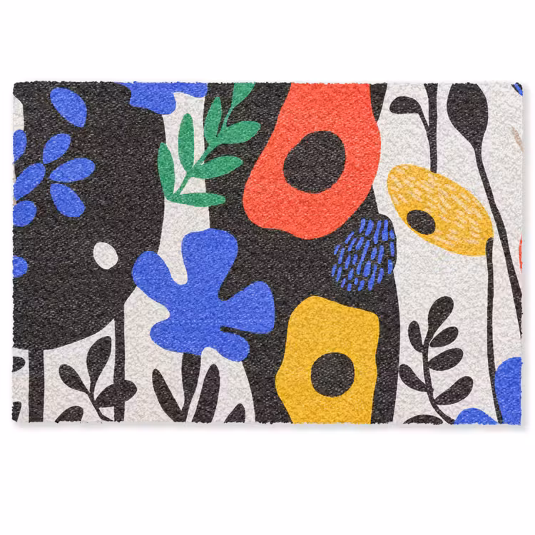 Deurmat - Bloemen - Bladeren - Abstract - Zwart — 1