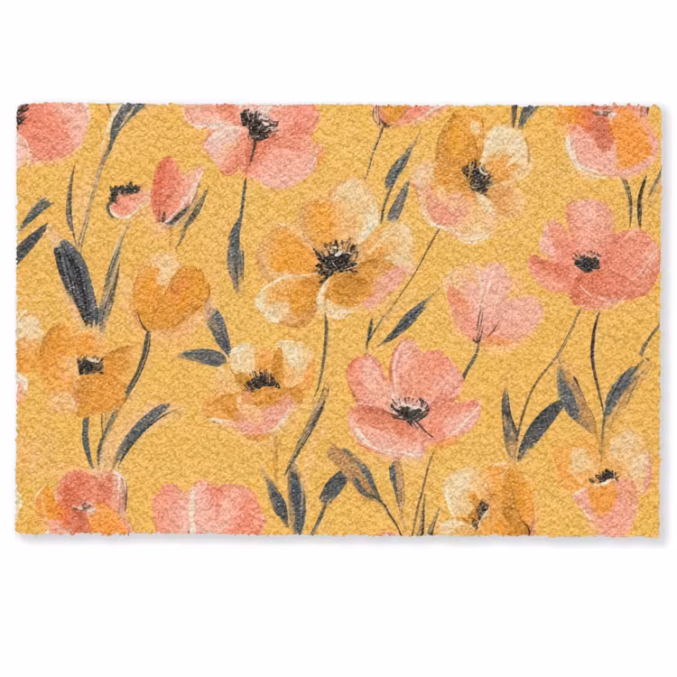 Deurmat - Bloemen - Geschilderd - Geel — 1