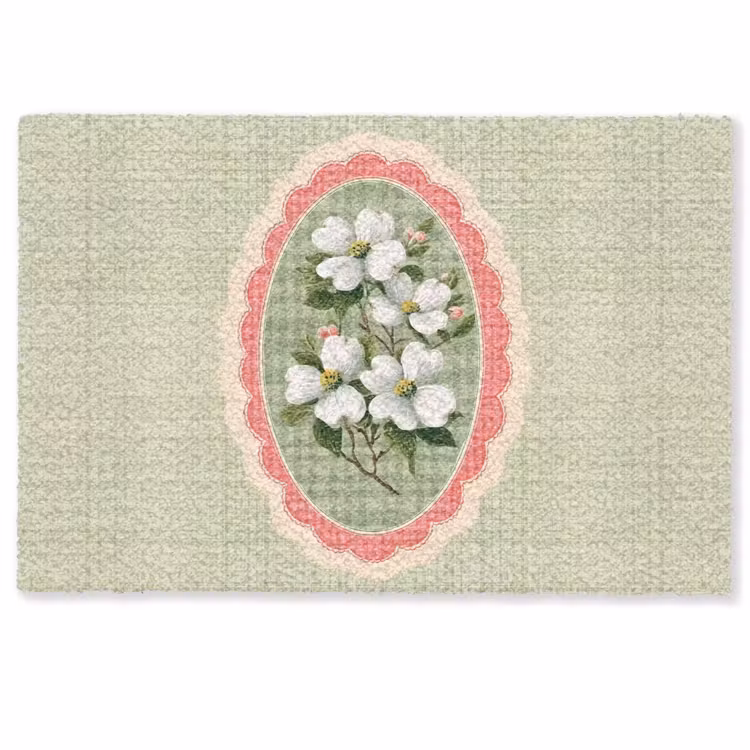 Deurmat - Bloemen - Illustratie - Geruit - Groen — 1