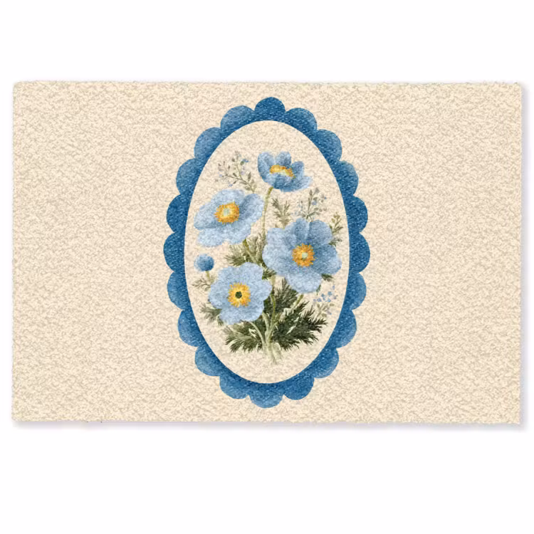 Deurmat - Lijst - Bloemen - Lichtblauw - Illustratie — 1