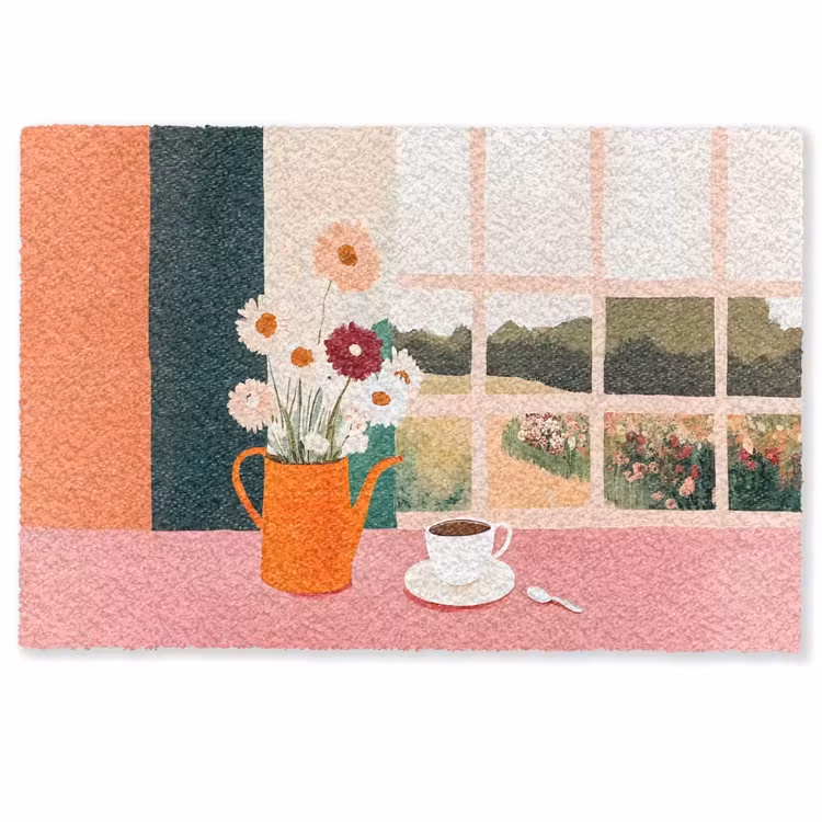 Deurmat - Bloemen - Koffie - Raam — 1