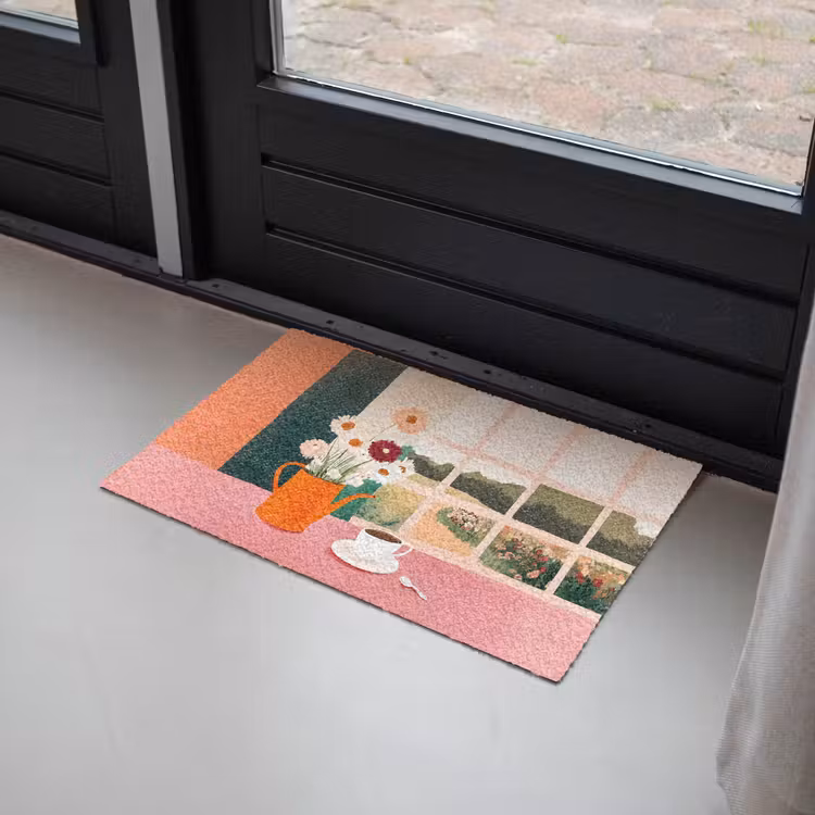 Deurmat - Bloemen - Koffie - Raam — 2
