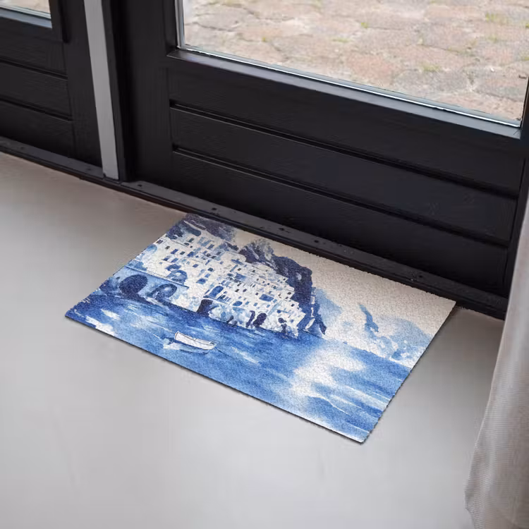 Deurmat - Dorp - Rotswand - Roeiboot - Water — 2