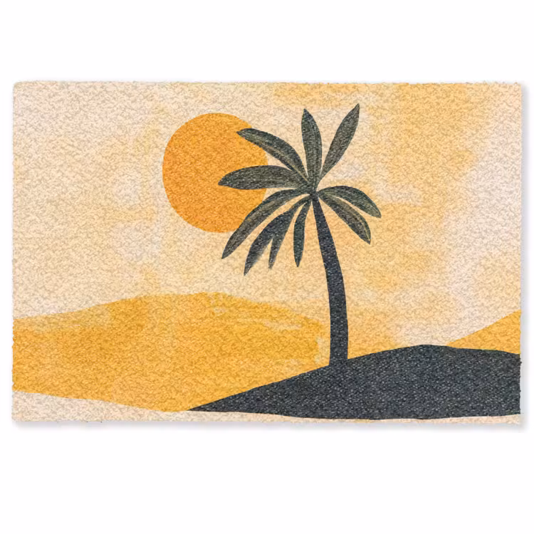 Deurmat - Illustratie - Palmboom - Zon - Heuvels — 1