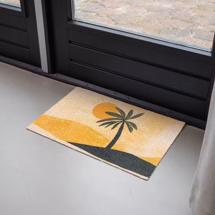 Deurmat - Illustratie - Palmboom - Zon - Heuvels — 2