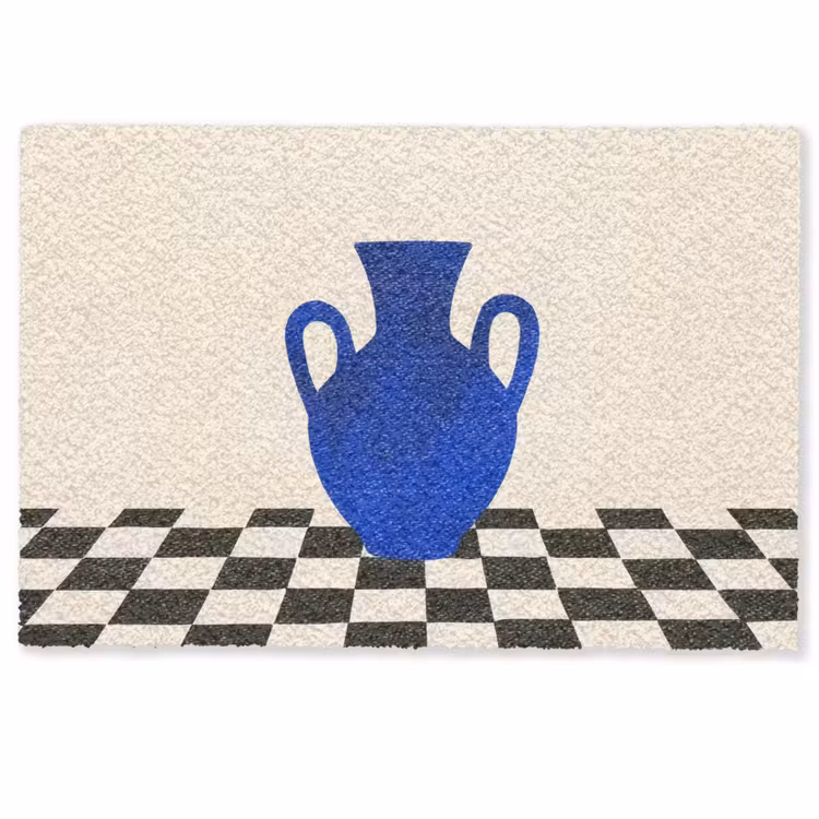 Deurmat - Vaas - Blauw - Geblokt - Modern — 1