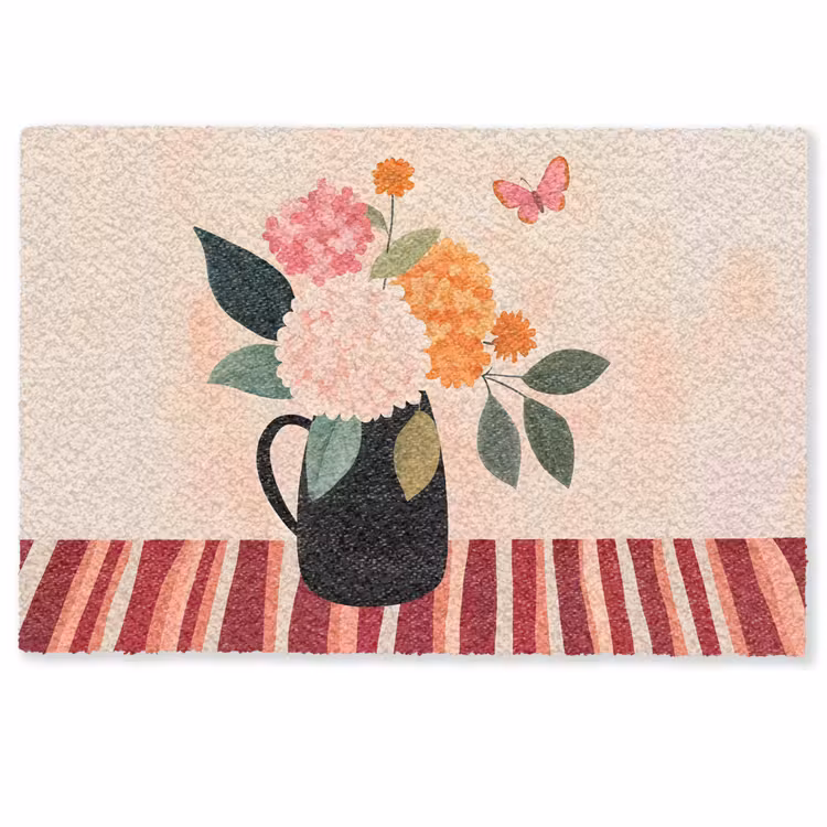 Deurmat - Vaas - Bloemen - Vlinder - Rood — 1