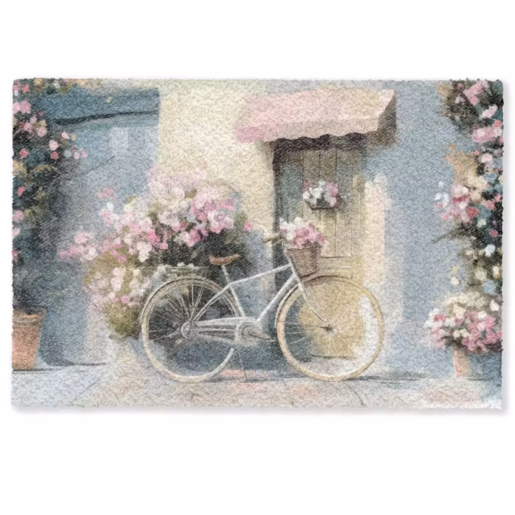 Deurmat - Fiets - Pastelkleuren - Bloemen — 1