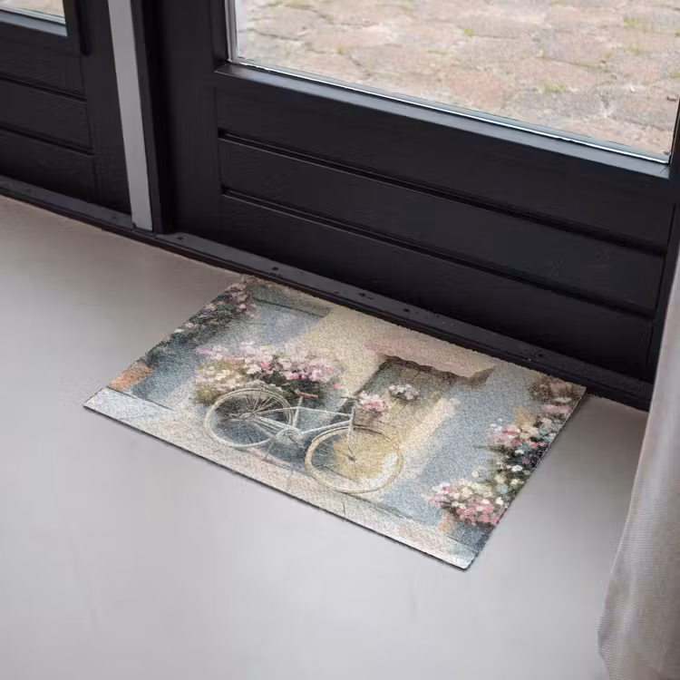 Deurmat - Fiets - Pastelkleuren - Bloemen — 2