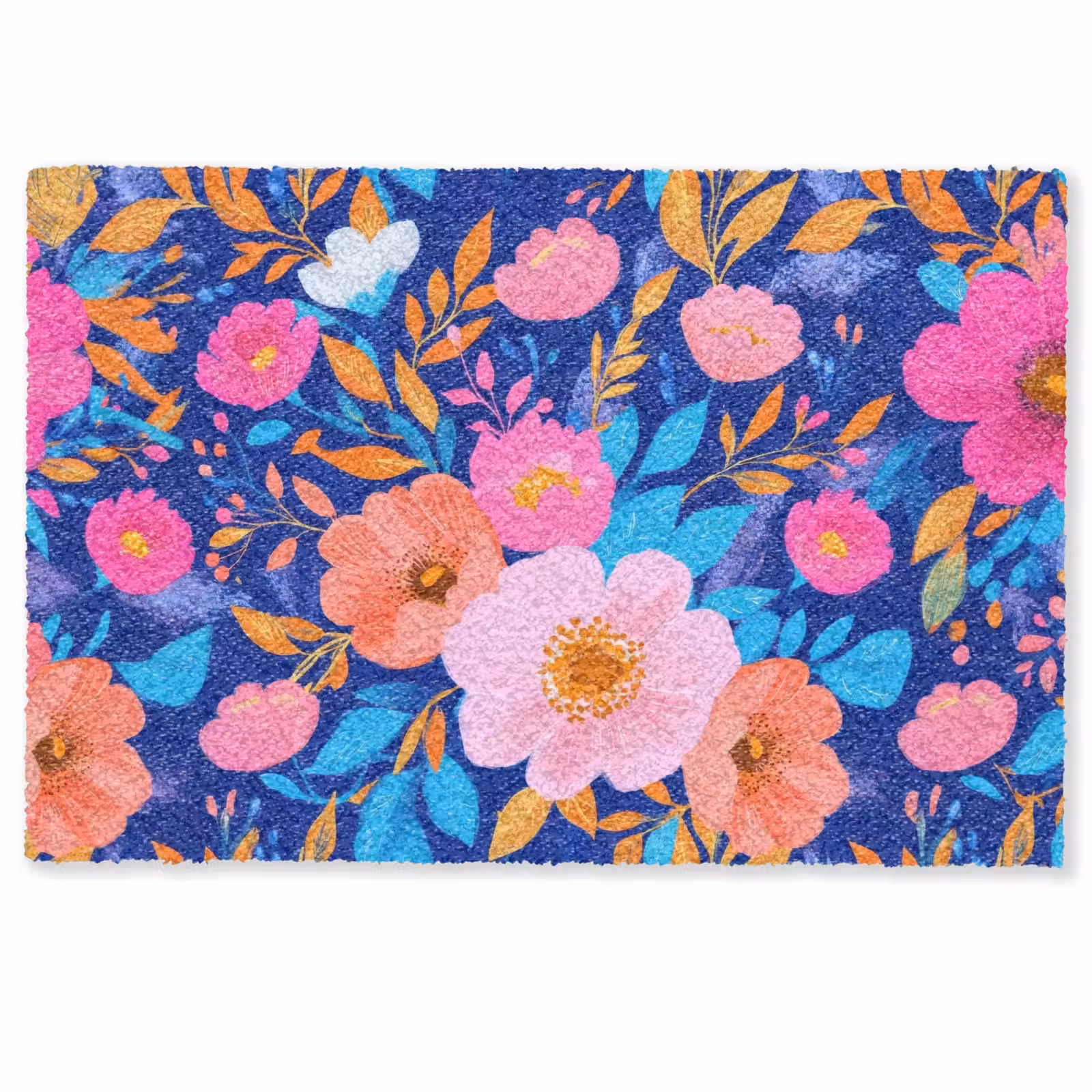 Deurmat - Bloemen - Blauw - Roze — 1