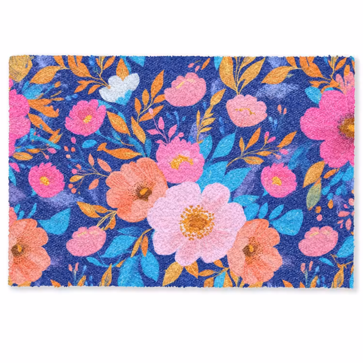 Deurmat - Bloemen - Blauw - Roze — 1