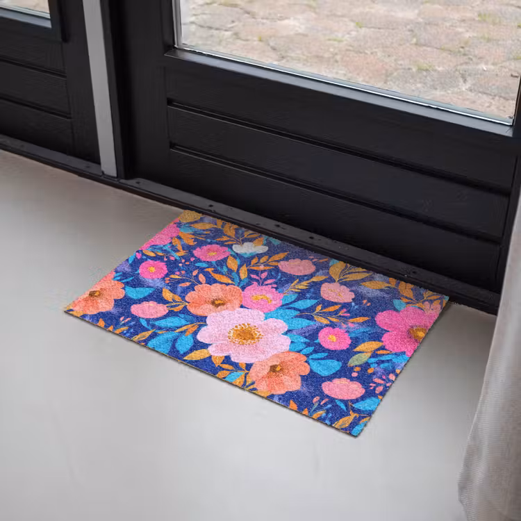 Deurmat - Bloemen - Blauw - Roze — 2