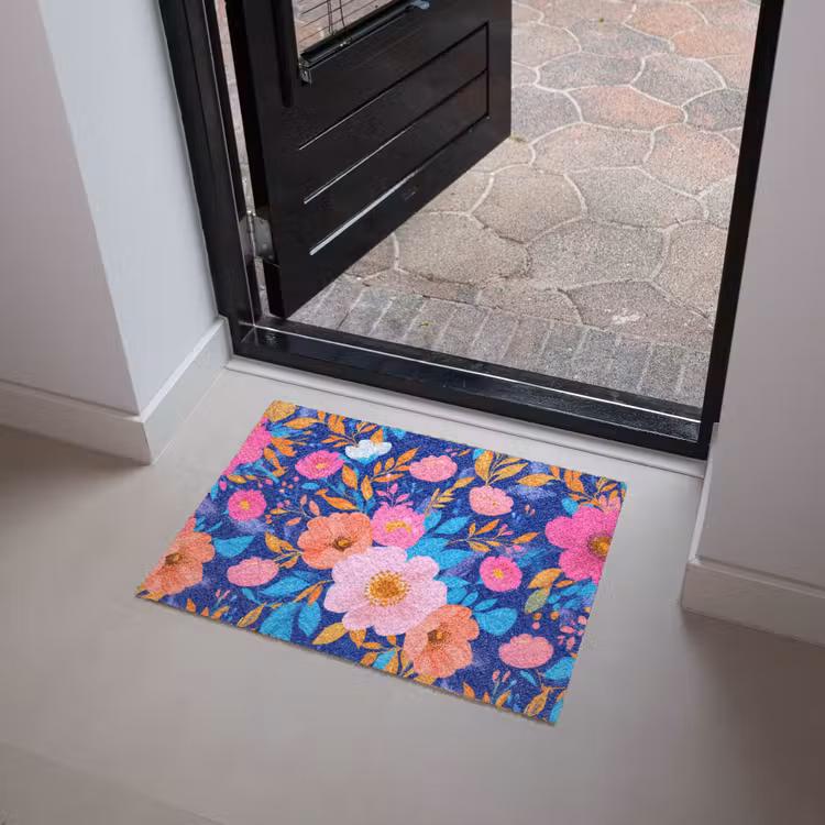 Deurmat - Bloemen - Blauw - Roze — 4