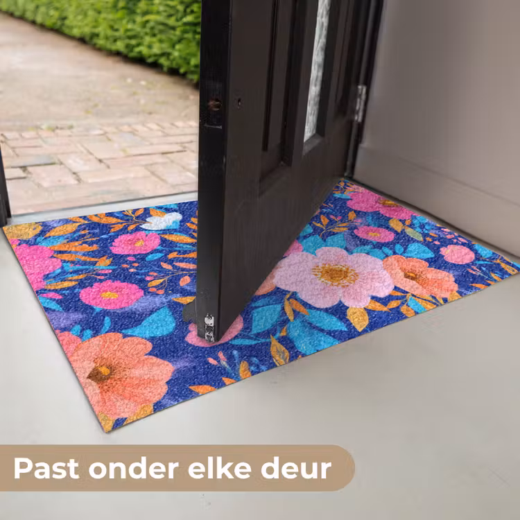 Deurmat - Bloemen - Blauw - Roze — 7