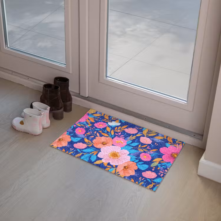 Deurmat - Bloemen - Blauw - Roze — 8