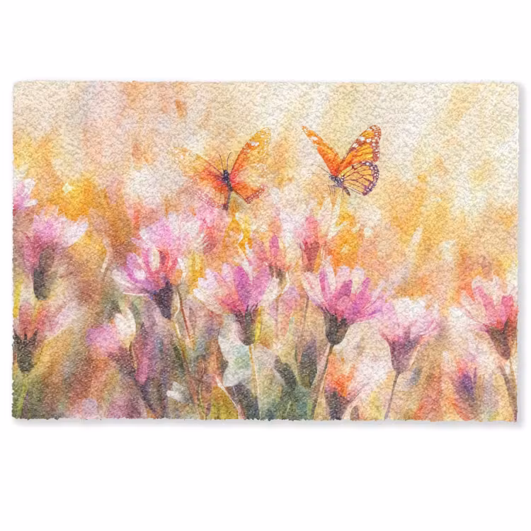 Deurmat - Vlinders - Oranje - Bloemen — 1