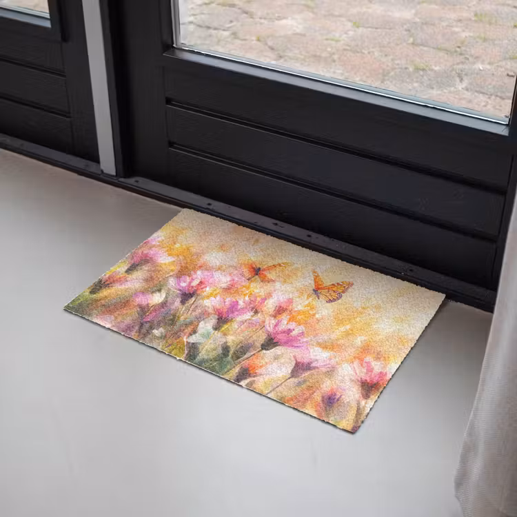 Deurmat - Vlinders - Oranje - Bloemen — 2
