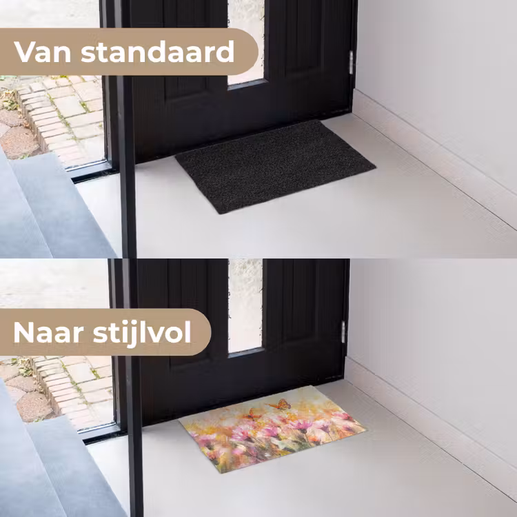 Deurmat - Vlinders - Oranje - Bloemen — 3