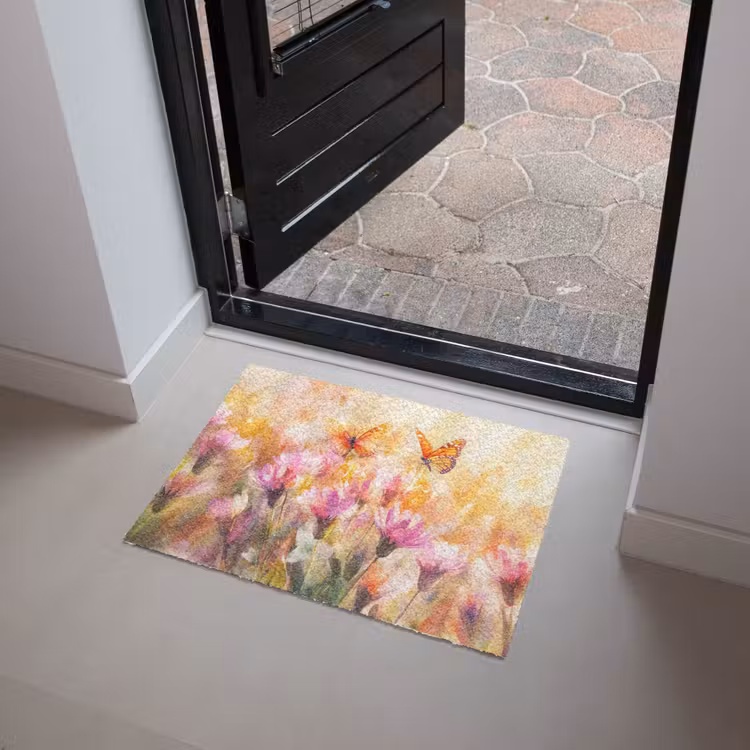 Deurmat - Vlinders - Oranje - Bloemen — 4