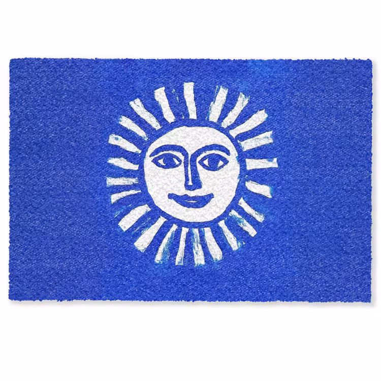 Deurmat - Zon - Gezicht - Penseelstructuur - Blauw — 1