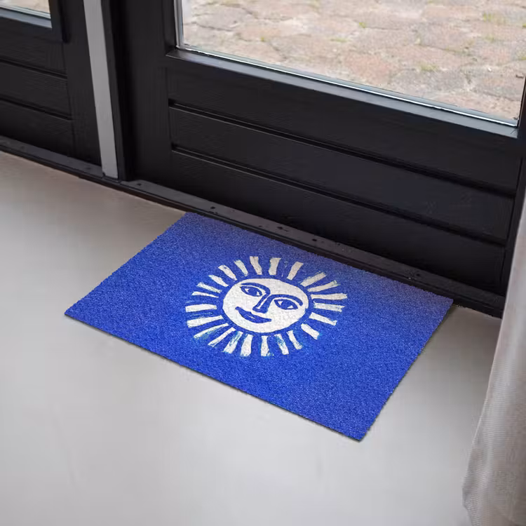 Deurmat - Zon - Gezicht - Penseelstructuur - Blauw — 2