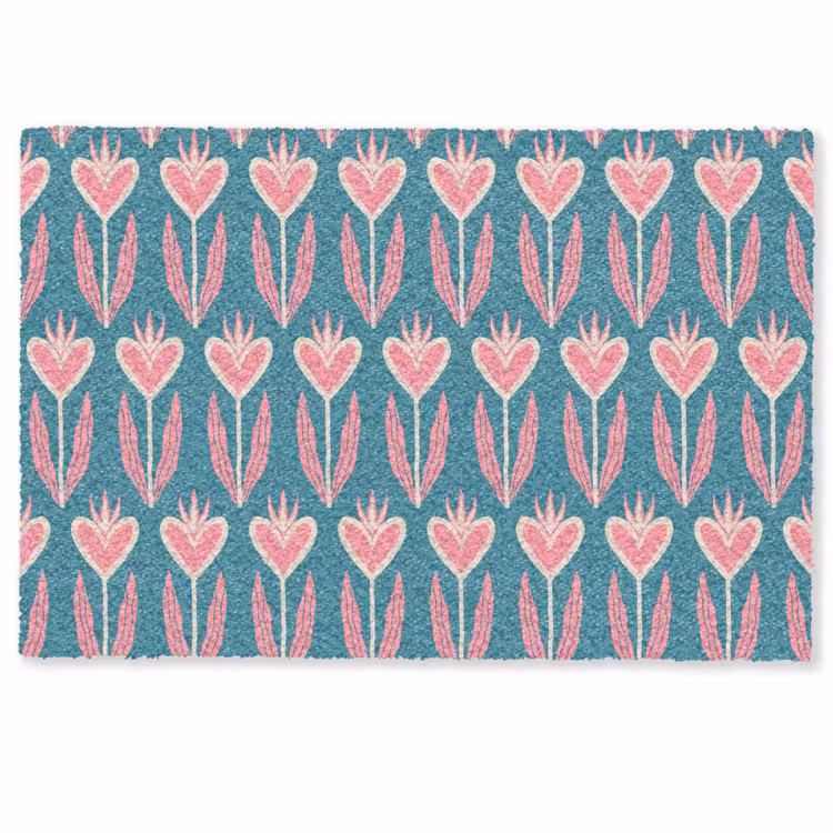 Deurmat - Blauw - Retro - Patroon - Hartjes — 1