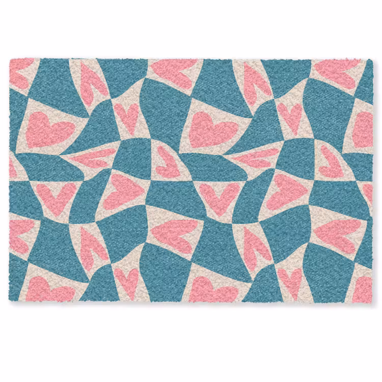Deurmat - Blauw - Vlakken - Patroon - Hartjes — 1