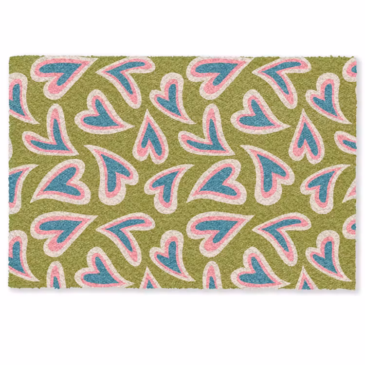 Deurmat - Groen - Retro - Hartjes - Patroon — 1