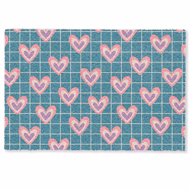 Deurmat - Hartjes - Raster - Patroon - Blauw — 1