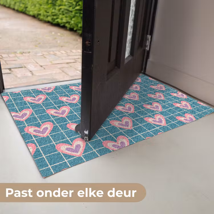 Deurmat - Hartjes - Raster - Patroon - Blauw — 7