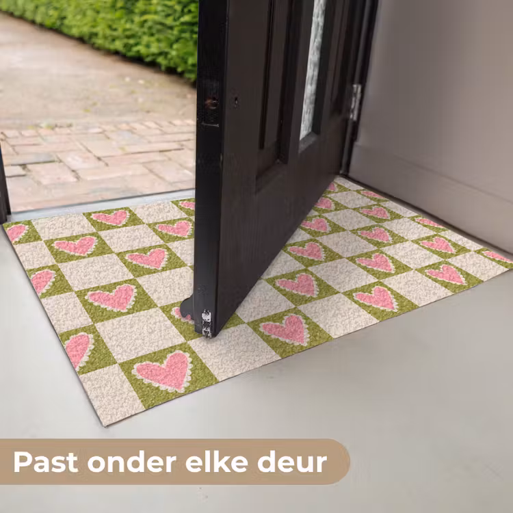 Deurmat - Olijfgroen - Hartjes - Patroon - Retro — 7