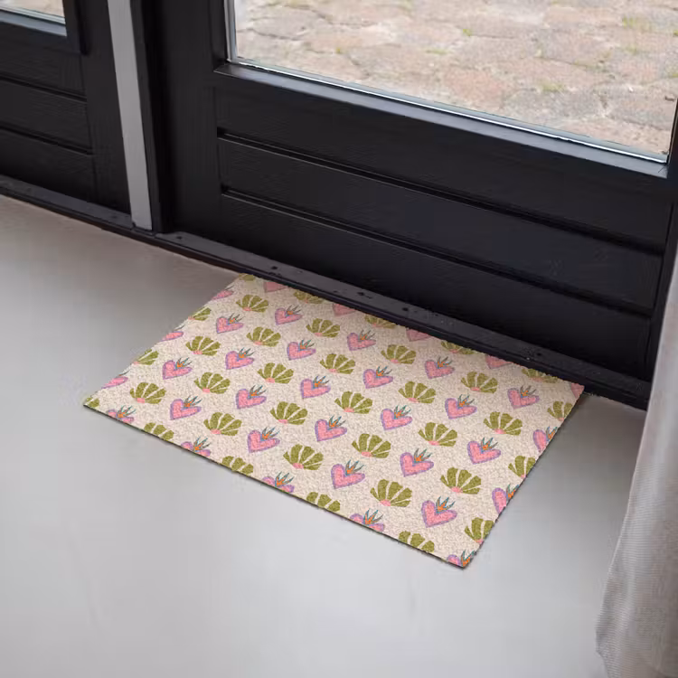 Deurmat - Patroon - Beige - Hartjes - Bloemen — 2
