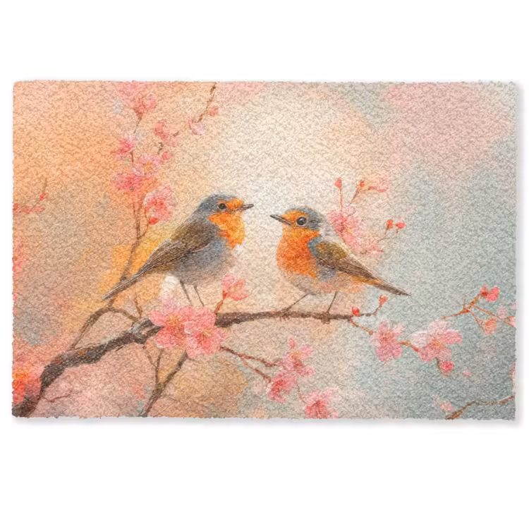 Deurmat - Roodborstjes - Sierlijk - Bloesemtak — 1