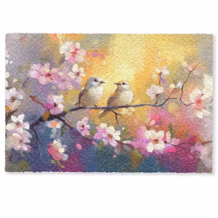 Deurmat - Vogels - Bloemen - Roze — 1