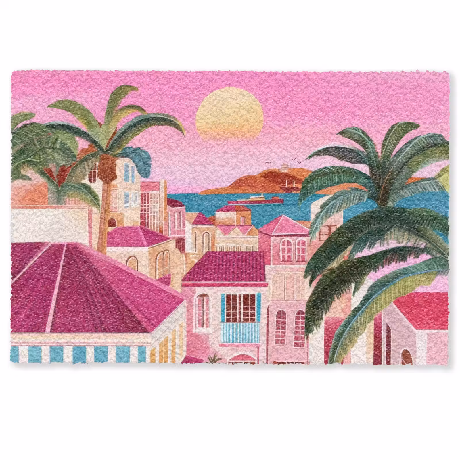 Deurmat - Stad - Roze - Palmbomen — 1