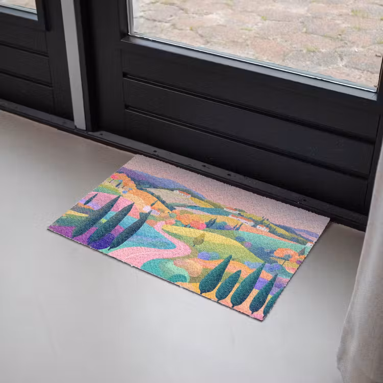 Deurmat - Landschap - Paars - Pastel - Huizen — 2