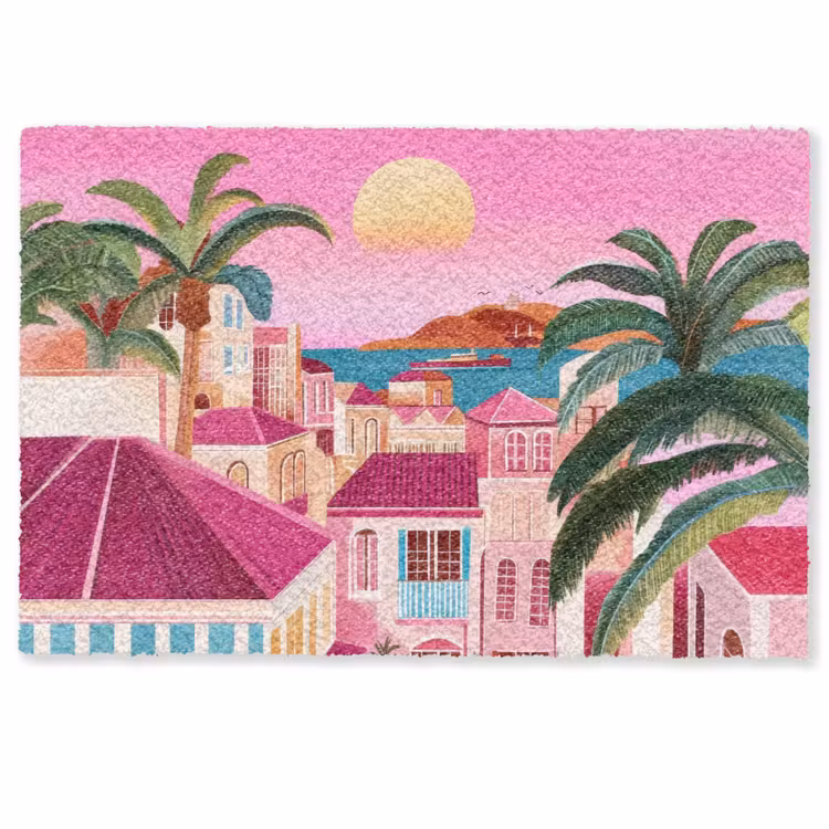 Deurmat - Stad - Roze - Palmbomen — 1