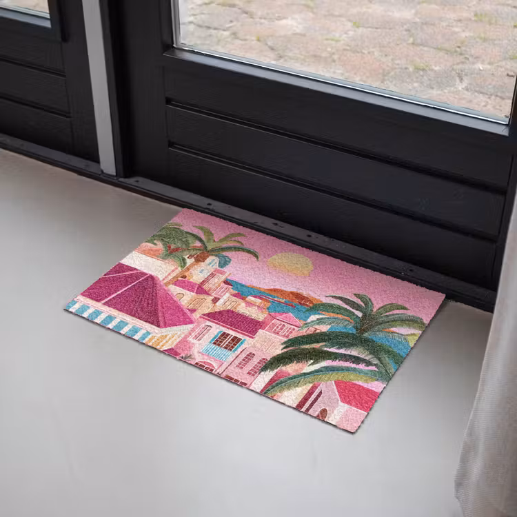 Deurmat - Stad - Roze - Palmbomen — 2