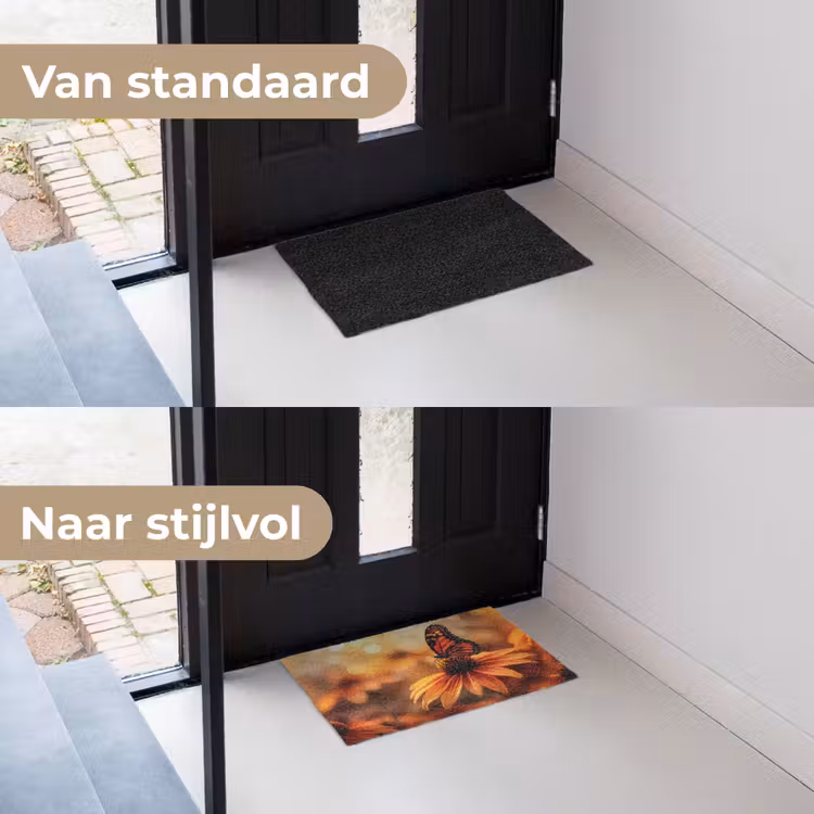 Deurmat - Vlinder - Bloemen - Oranje — 3